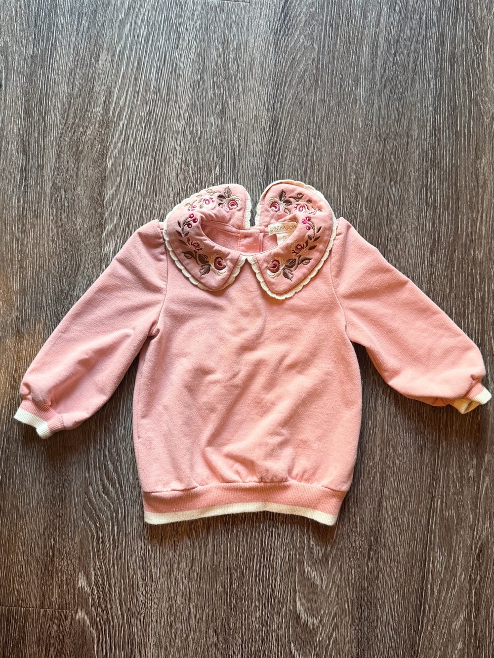 Cynthia Rowley Baby 12M Pink Floral Embroidered Peter Pan Collar Sweatshirt